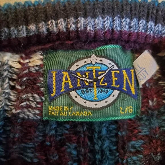 VINTAGE | Jantzen Crewneck Multicolour Cable Knit Pullover Sweater (Size L) - Picture 12 of 13